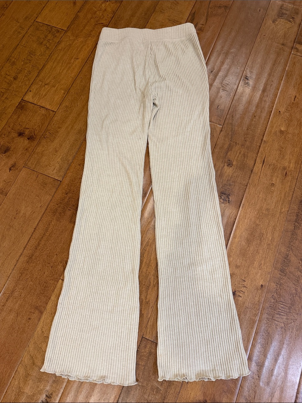 P.J. Salvage Cream Ribbed Knit Bootcut Flutter Hem Loungewear Pants XS - Picture 2 of 7
